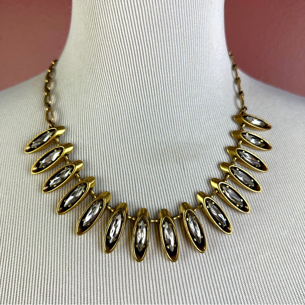 J. Crew bronze tone necklace with clear stones inset collar style